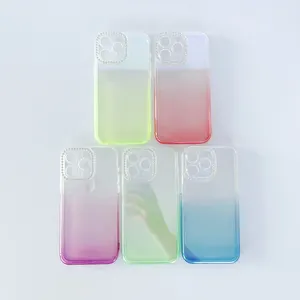 Aimo casing ponsel bor gradien warna, casing ponsel bor dengan lubang kamera gradien warna transparan untuk iPhone Samsung Oppo