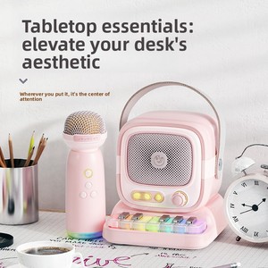 Mini Piano Karaoké Tout-<span class=keywords><strong>en</strong></span>-un avec Microphone, Enceinte Intelligente, Lumière Ambiante, Couleur Macaron, Audio de Bureau Mignon, Cadeau d'Anniversaire pour Enfants - Product Image 5