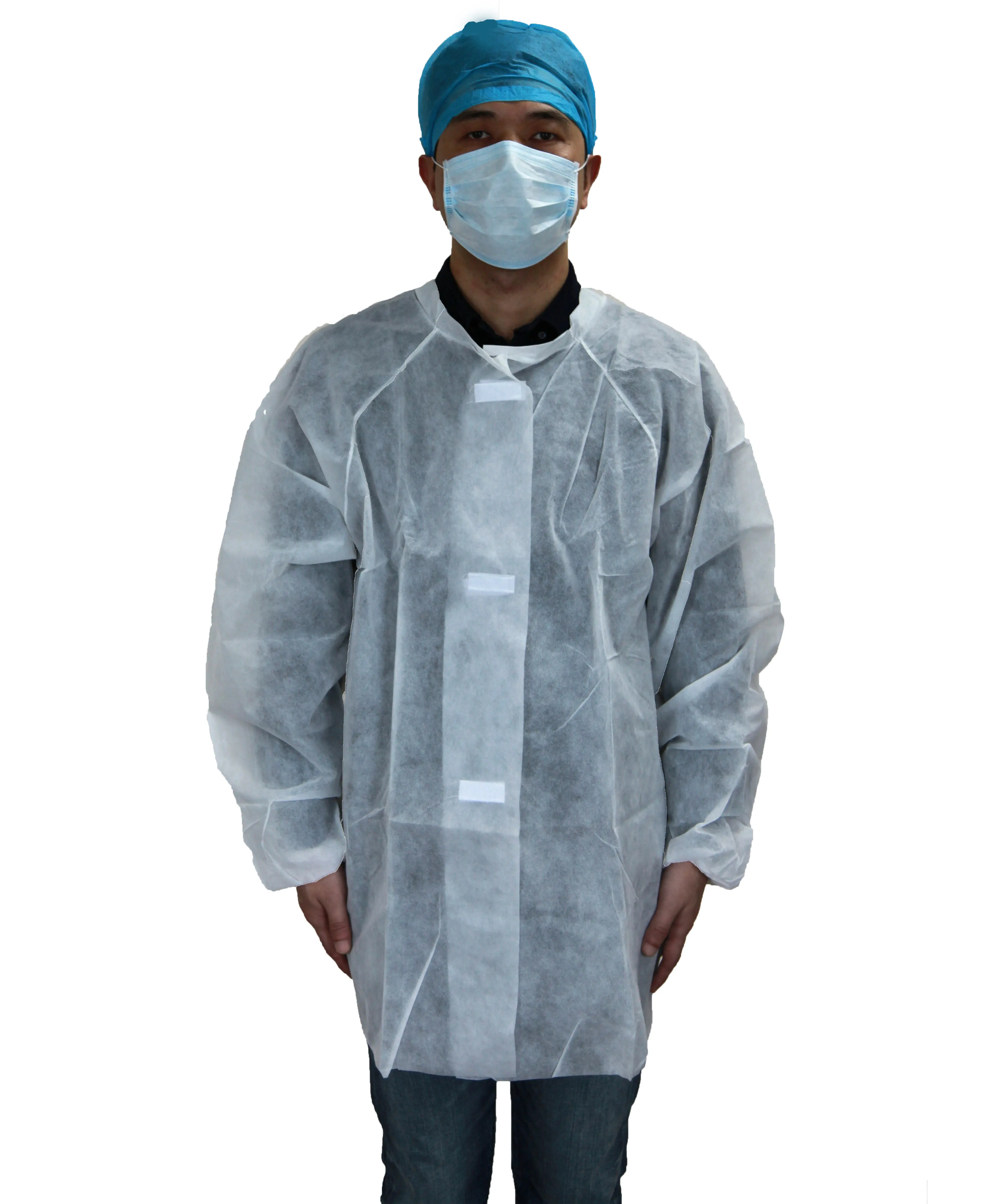 Wholesale Manufacturer Custom Made Cleanroom Work Coat SMS/PP Disposable Lab Coat