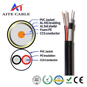 Rg6 18AWG BC/CCS Conductor + 2Core CCA/Bare dây Đồng điện RG6 Siamese cáp đồng trục - Product Image 3