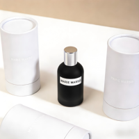 En stock, flacons de parfum de 30 ml, 50 ml, 100 ml, boîte cylindrique, tube en papier, emballage rond noir recyclable pour parfum