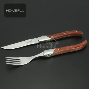 Set di posate di vendita calde set di coltelli e forchette da bistecca laguiole con manico in legno pakka