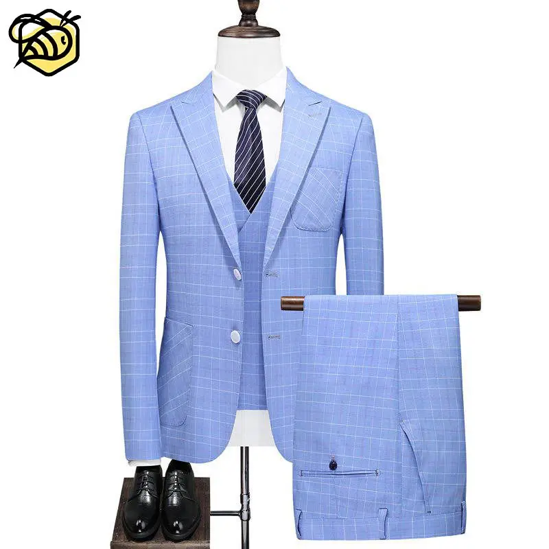 Herenpakken & Blazer Hot Sell Formeel Pak Conjuntos De Blazer Saia Trajes Para Hombre Azul Blue Herenpakken Jas