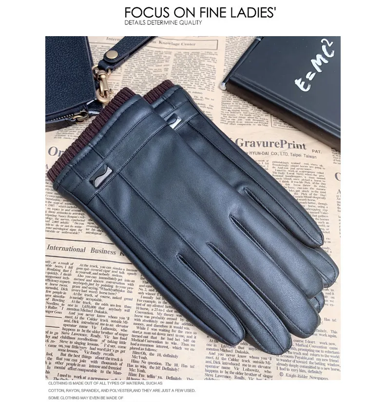 Men's Winter Gloves PU Leather Thermal Wind-proof Touch Screen Fashion Driving Leather Glove