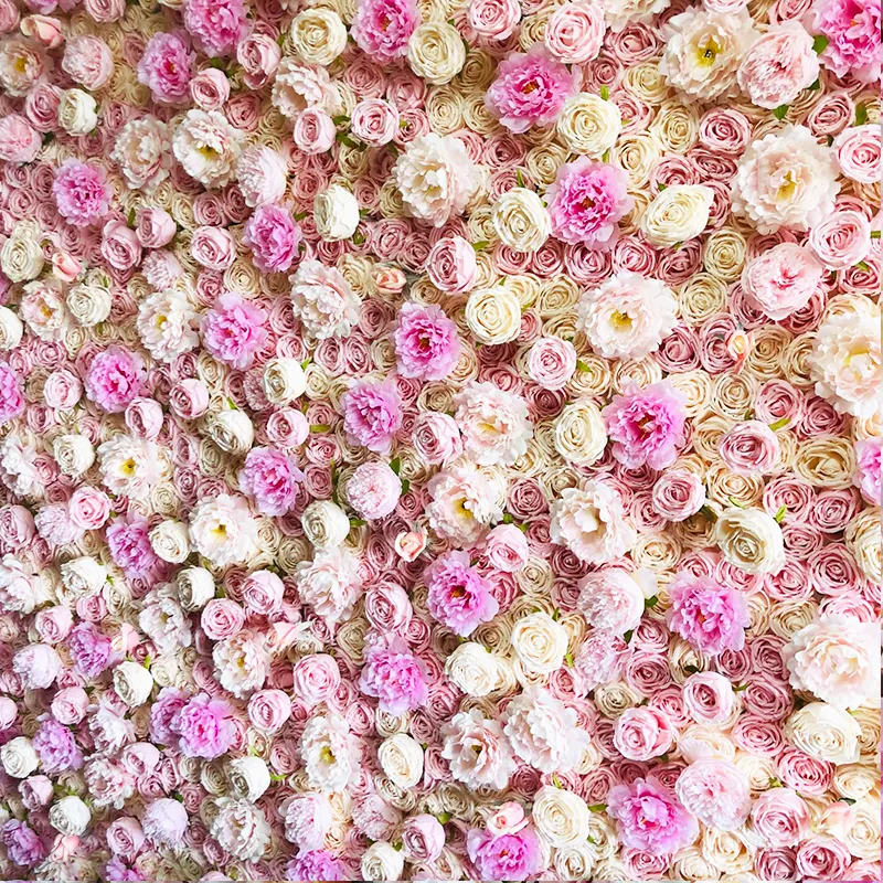 خلفية جدارية مخصصة خماسية الأبعاد من الزهور الصناعية باللون الأحمر والأبيض والوردي لتزيين حفلات الزفاف