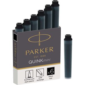 Cartouches d'encre noires Parker Quink Mini pour stylo plume, lot de 6, pour l'écriture - Product Image 1