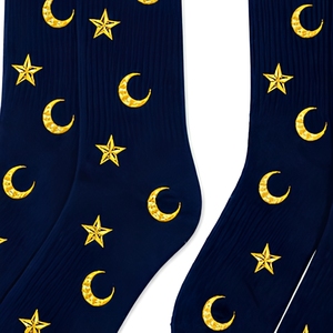 Calzini Gotici con Stampa Luna e Stelle, Logo Personalizzato, Streetwear Divertente in Cotone Bianco e Nero - Product Image 2