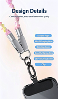 Kabel Data Tali Gantung Motif Bunga, Kabel Pengisi Daya Tali Gantung Ponsel 60W, Pengisian Daya Ultra Cepat PD27W Android/Apple 17
