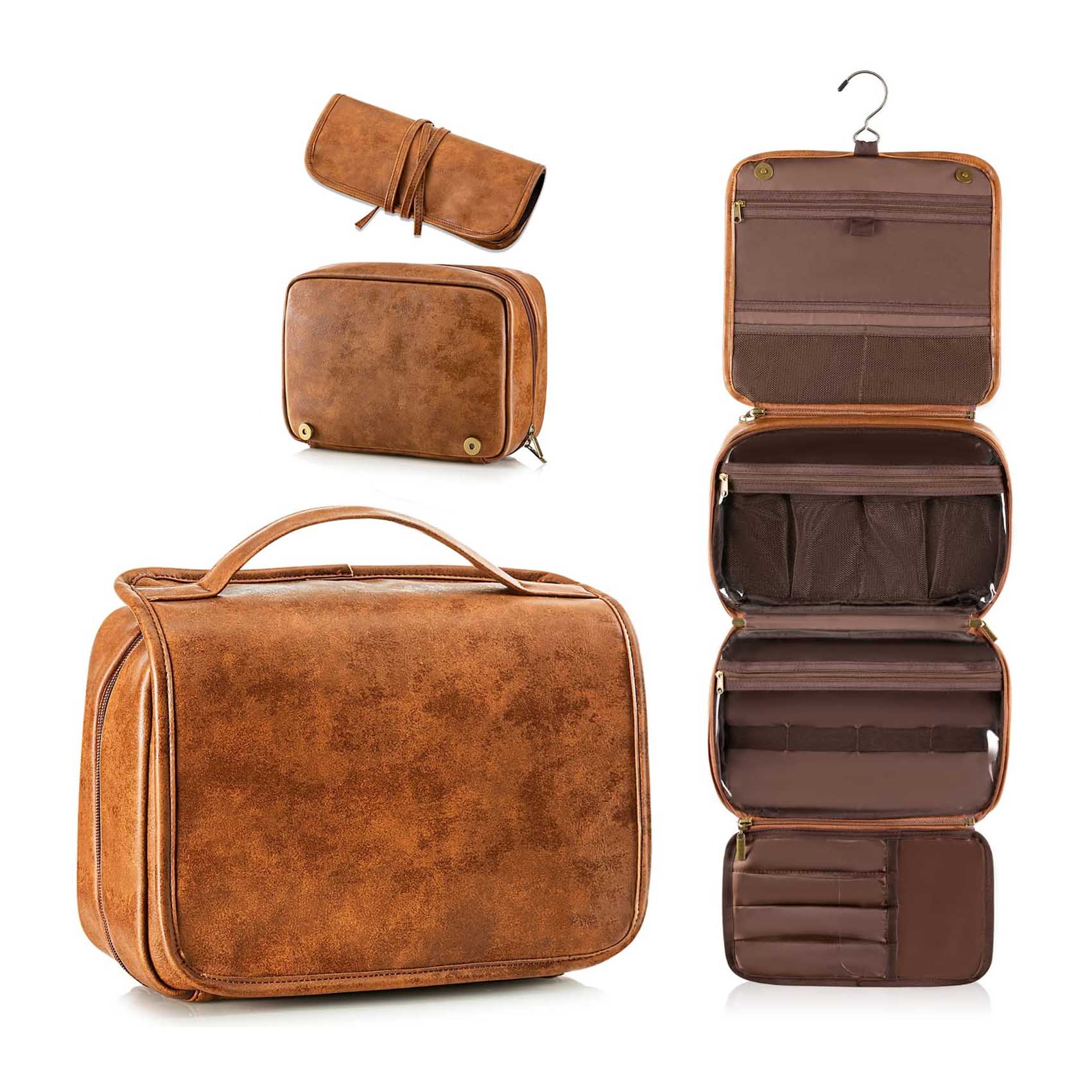 Изготовленная на заказ сумка для бритья из искусственной кожи для ванной комнаты, сумка для туалетных принадлежностей, подвесной дорожный органайзер, большой косметический футляр для макияжа