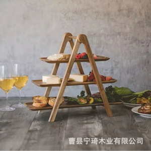 Wooden three-tier vegetable <b>rack</b>, fruit cake and pastry <b>plate</b> storage <b>rack</b>, creative tray food display <b>rack</b> - Product Image 5