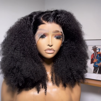Wig Setengah Kepala 200% 4B 4C, Rambut Asli 100% Kutikula Tertata Rapi, Tali Serut, Garis Rambut Tak Terlihat, Wig Afro Keriting Ikal Pixie