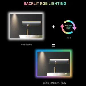 نمط جديد RGB مستطيل LED مرآة حمام مع ضوء/اللمس التبديل مكافحة الضباب مرآة ذكية