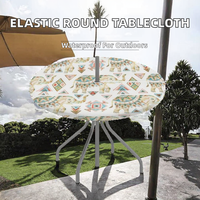 Nappe élastique en polyester Haushead 140x140cm, motif géométrique éléphant, imperméable, avec fermeture éclair et trou pour parasol, pour extérieur