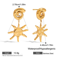 Pendientes Colgantes Grandes con Diseño de Sol, Pendientes de Espiral Oceánica con Concha, Impermeables, Chapados en Oro de 18k, de Acero Inoxidable para Mujer