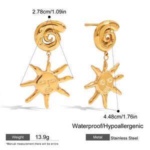 Pendientes Colgantes Grandes con Diseño de Sol, Pendientes de Espiral Oceánica con Concha, Impermeables, Chapados en Oro de 18k, de Acero Inoxidable para Mujer - Product Image 6
