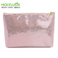 Trousse de Toilette en Similicuir PU Scintillant avec Fermeture Éclair, Pochette de Maquillage Rose Brillante pour Fille, Sac Cosmétique de Voyage
