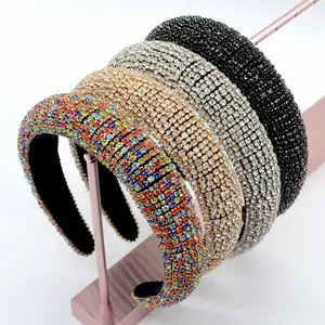 Hot Sale Full Drill Hair Accessories Bling Crystal Designer Head Band Diamond Sponge Rhinestone Headband For Women