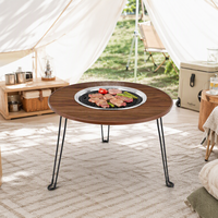Table de foyer ronde au design moderne avec barbecue intégré, foyer extérieur multifonctionnel à bois pour jardin et camping