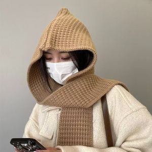 Ensemble châle et écharpe à capuche Xi Boyu, tricoté couleur café, chaud pour l'automne et l'hiver - Product Image 3