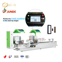 Sierra de doble cabezal CNC de alimentación automática JUNDE de 5400W tipo oscilante con PLC para la fabricación de ventanas y puertas