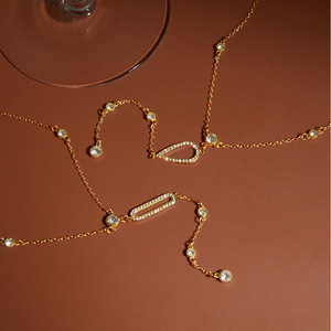 Collier élégant en acier inoxydable avec strass en forme de goutte d'eau, chaîne en Y, bijoux géométriques pour femmes - Product Image 2