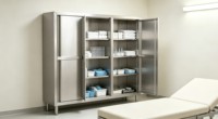 Meubles d'hôpital, armoire de rangement à porte coulissante en acier inoxydable 304, cadre robuste, étagères réglables, armoire pour consommables médicaux