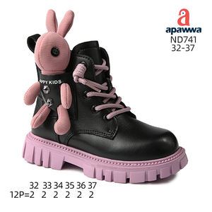 Botas Apawwa para niños con abalorio de conejito, botas Martin de cuero para niñas, suela gruesa antideslizante, zapatos tobilleros para niños pequeños, talla 26-31 - Product Image 2