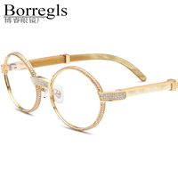 Lunettes Borregls en corne de buffle pour hommes, nouvelle marque de créateur, montures de luxe rondes avec 720 diamants, pour femmes 17550179