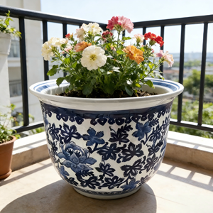 Maceta Moderna <span class=keywords><strong>de</strong></span> Cerámica Azul y Blanca, Florero Grande Esmaltado, Florero <span class=keywords><strong>de</strong></span> Porcelana Hecho a Mano con Orificio <span class=keywords><strong>de</strong></span> Drenaje para Decoración del Hogar - Product Image 6