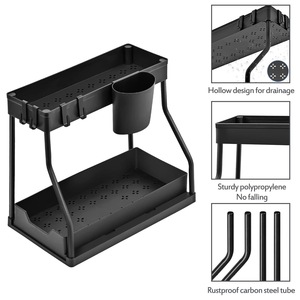 Étagère de rangement coulissante à double niveau pour cuisine et salle de bain avec porte-gobelets - Product Image 5