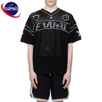 QZFSO T-shirts de sport personnalisés à coupe carrée avec impression par sublimation, design en maille, style streetwear, maillot de football américain rayé
