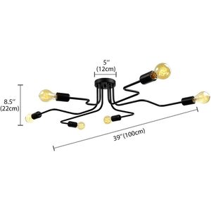 LITFAD Lustre industriel à 6 lumières, luminaire de plafond semi-encastré, en métal chromé, style contemporain, 32 pouces - Product Image 1