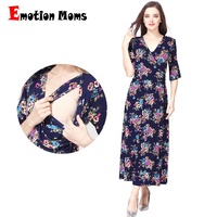 Emotie Moeders Groothandel Half Mouwen Jersey Katoen Bloemen Moederschap Kleding Borstvoeding Maxi Jurk