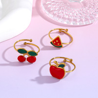 Groothandel trendy verstelbare ringen van roestvrij staal met elektrolytische vernikkeling voor dames, schattige zomerse resortstijl met olieachtige druppel-inspiratie