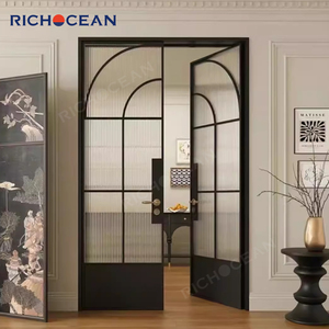 Puerta Interior de Estilo Retro Vintage Arqueada RICHOCEAN, Puerta Francesa de Aluminio con Vidrio Acanalado, Puertas Dobles Abatibles - Product Image 3