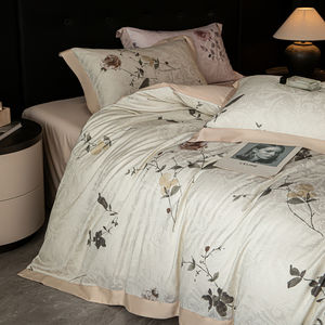 Housse de <span class=keywords><strong>couette</strong></span>, drap plat et taie d'oreiller en lyocell, imprimé numérique blanc, 200 fils, motif pastoral végétal, pour lit King/Queen, confortable pour l'été - Product Image 3