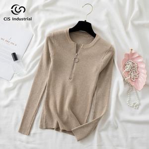 Haute qualité basique tricots femmes Slim maillot de corps <span class=keywords><strong>pull</strong></span> <span class=keywords><strong>col</strong></span> haut couleur unie <span class=keywords><strong>pull</strong></span> côtelé personnalisé laine Jersey avant - Product Image 3