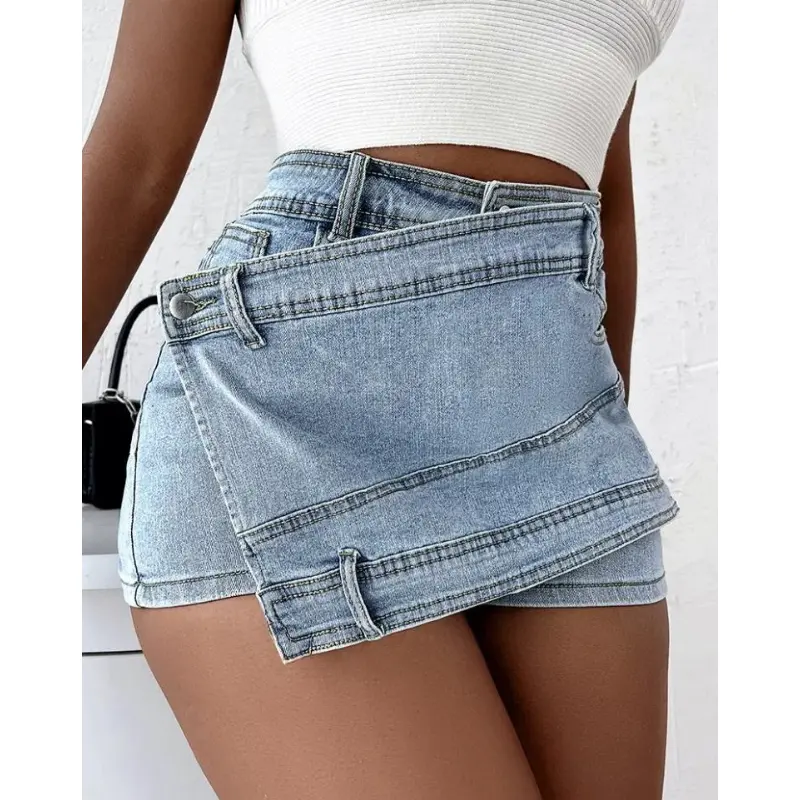 2023 Fashion Plus Size Women Hot Sale Irregular High Waist Jean Shorts
