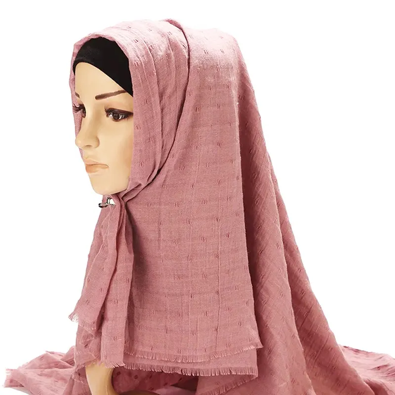 Hot Bán Mùa Hè Polka Dot Hijab Rắn Màu Khăn Choàng Headband Tua Dài Khăn Choàng Rayon Polyester Dân Tộc Khăn Choàng & Khăn Choàng