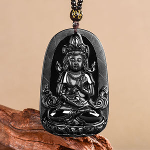 Pendentif Tara en jadéite noire naturelle, bouddhisme, UNISEXE, style chinois, design original, cadeau avec certificat d'évaluation C206 - Product Image 1