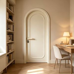 Puerta de Madera Compuesta Lacada Blanca, Arco <span class=keywords><strong>Elegante</strong></span>, Impermeable, para Dormitorio, Villa, Apartamento, Puertas de Una Hoja - Product Image 3