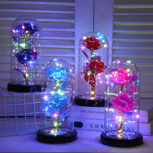 Valentine Quà Tặng Nhân Tạo 24K Vàng Lá Trang Trí Hoa Led Rose Trong Glass Dome