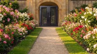 Porte double en fer forgé carrée concentrique de luxe LINCAI |   Porte d'entrée de villa moderne forgée à la main avec verre symétrique