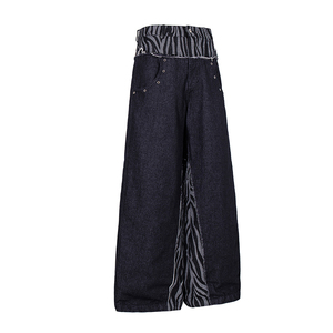 New Product American-style High Street Culture Streetwear Washed Zebra-striped Patchwork Jeans Loose and Wide-leg <strong>Trousers</strong> - Product Image 3