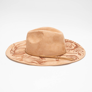 Sombrero <span class=keywords><strong>de</strong></span> Copa Vintage Retro, Sombrero Panamá <span class=keywords><strong>de</strong></span> Ala Ancha, Grabado Láser con Diseño <span class=keywords><strong>de</strong></span> Animales y Flores, Sombrero Fedora <span class=keywords><strong>de</strong></span> Gamuza para Primavera y Otoño - Product Image 5