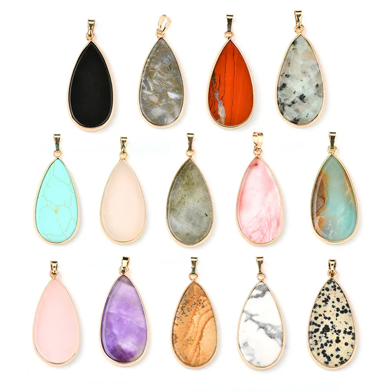 E-commerce Stores Top Seller Products Natural Flat Drop Crystal Stone Charm Pendant