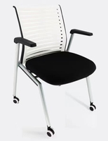 Chaise de conférence pliable moderne avec tableau d'écriture intégré et roulettes, structure en fer, style bureau à domicile