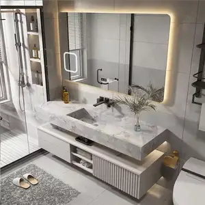 Modern Hotel Bathroom Cabinet Vanity Sets With White Marble Top