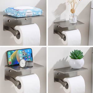 <span class=keywords><strong>Portarotolo</strong></span> Moderno Autoadesivo <span class=keywords><strong>con</strong></span> Mensola per Bagno, Nero/Nichel Spazzolato - Product Image 3