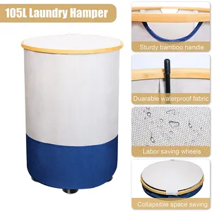 Büyük çamaşır sepeti kapaklı 105L çamaşır sepeti tekerlekler ile katlanabilir kıyafet sepeti kolları ile bağlantısız çamaşır